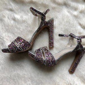 Nine West multi glitter platform sandals heels